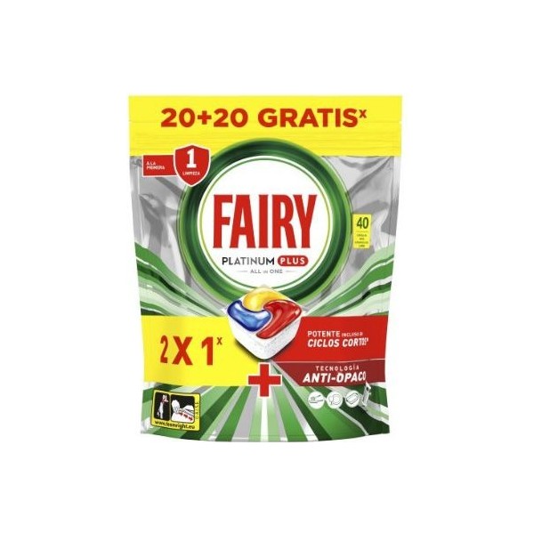 Fairy lavavajillas platinum plus todo en uno 20 + 20 GRATIS